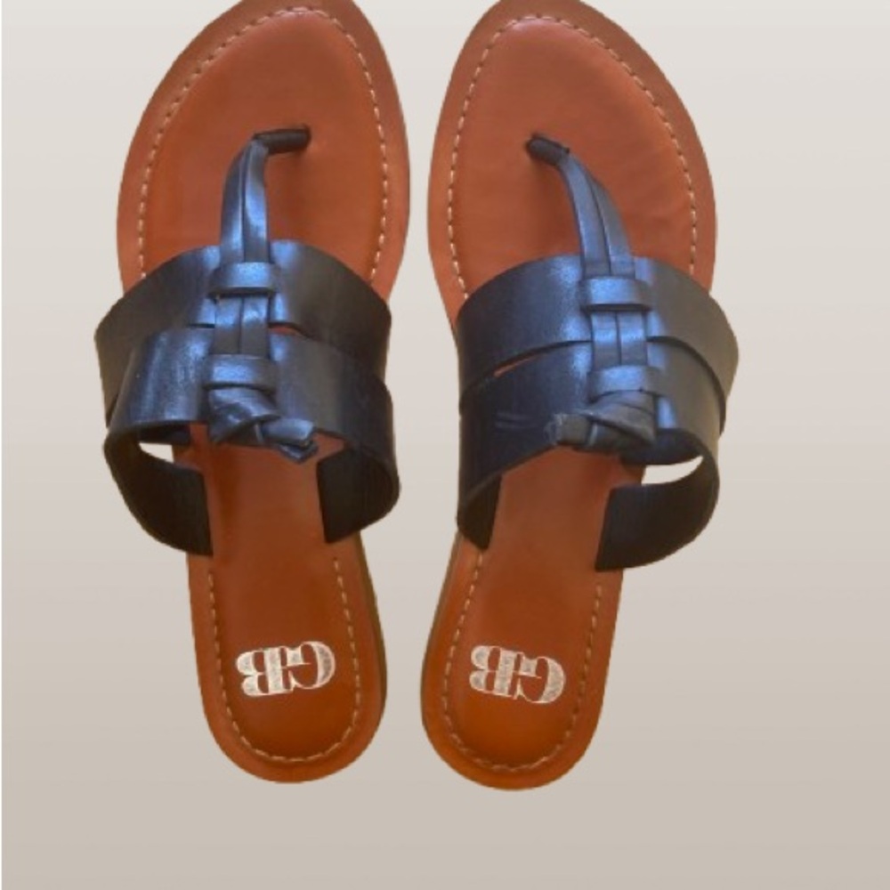 Gianni Bini Black and Brown Sandals with Wide Strap.